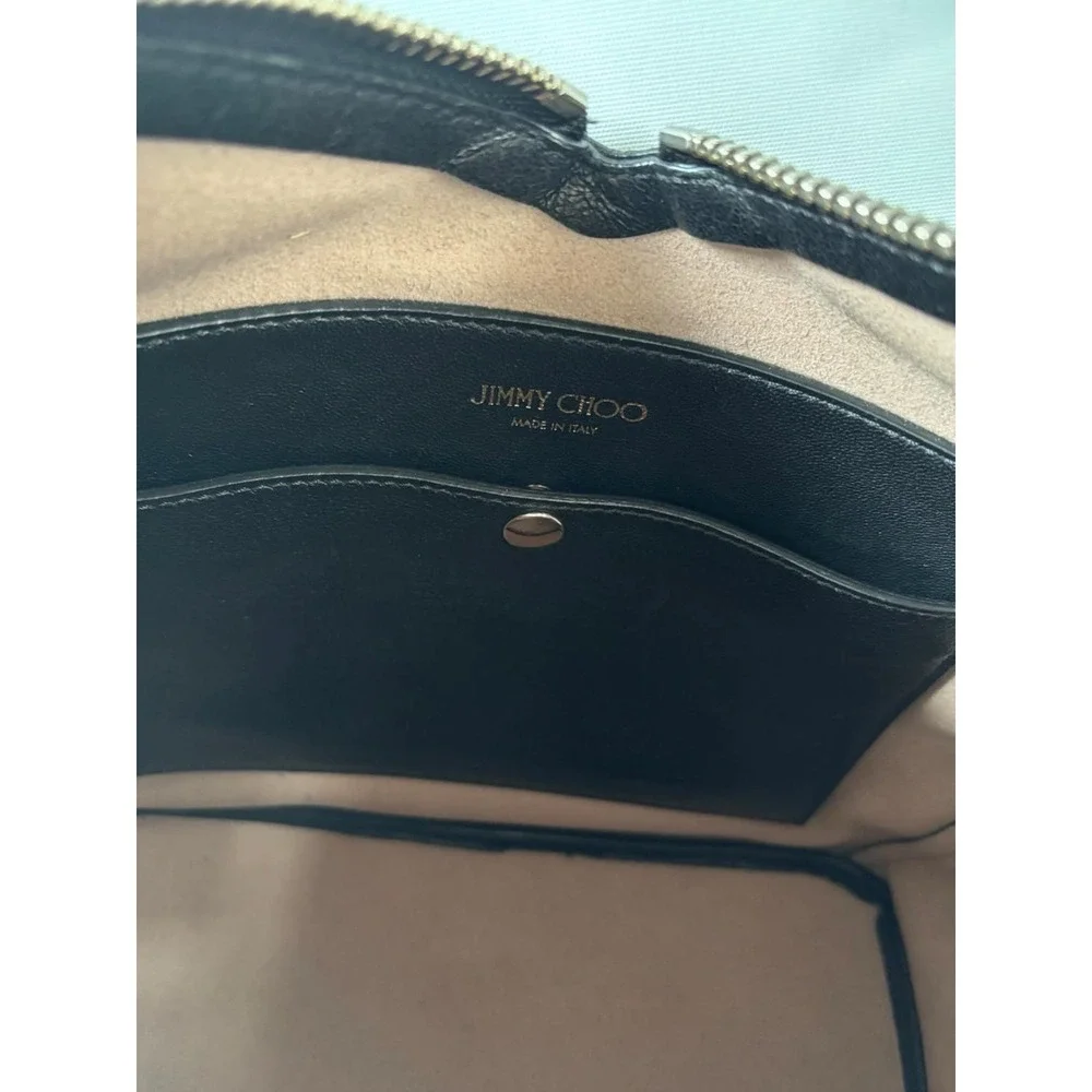 Jimmy Choo raven Hobbo Bag Black Leather With Silver Chain Accents